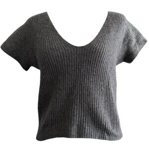 Brunello Cucinelli Ribbed Cashmere Crop Short Sleeve Sweater Top Vest Grey S